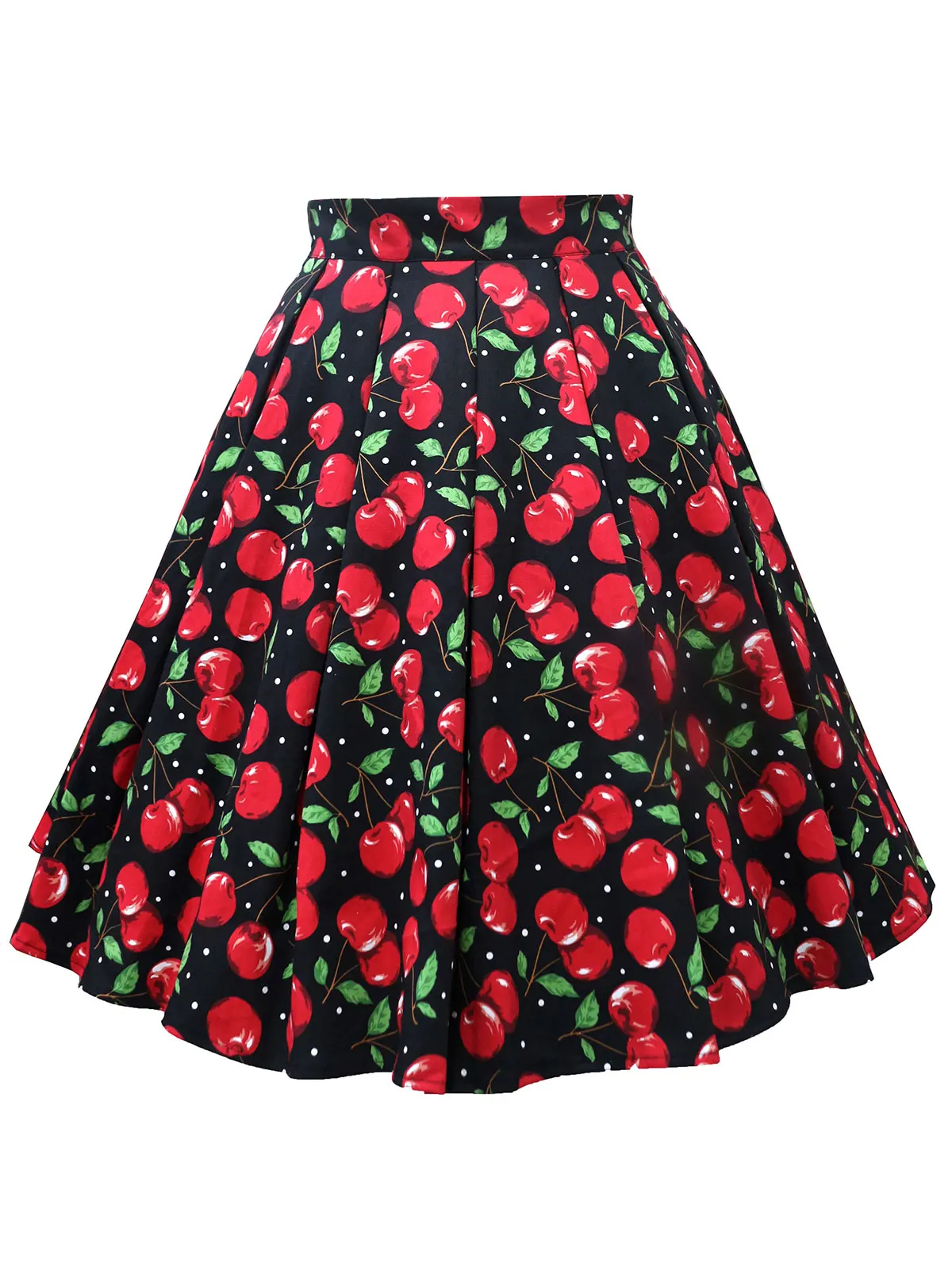 Plus Size L 5xl Cherry Print Midi Skirt Women High Waist Vintage Skater 