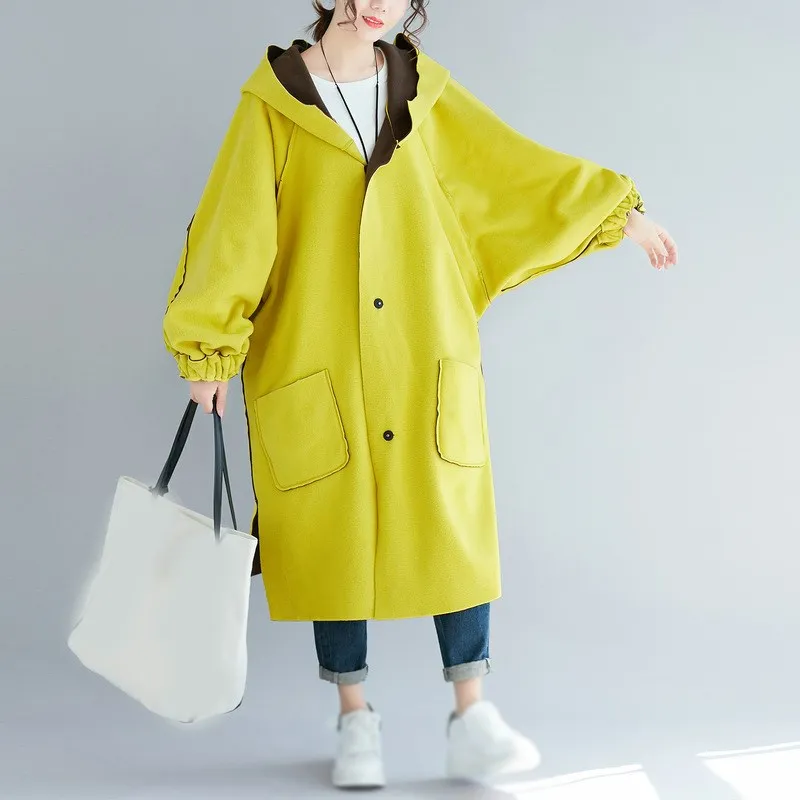 New 2018 Fashion Winter Hooded Jacket Pockets Warm Both Sides Wear Wool Blends Coat Loose Lantern Sleeve Female Coats Outwear New 2018 Fashion Winter Hooded Jacket Pockets Warm Both Sides Wear Wool Blends Coat Loose Lantern Sleeve Female Coats Outwear