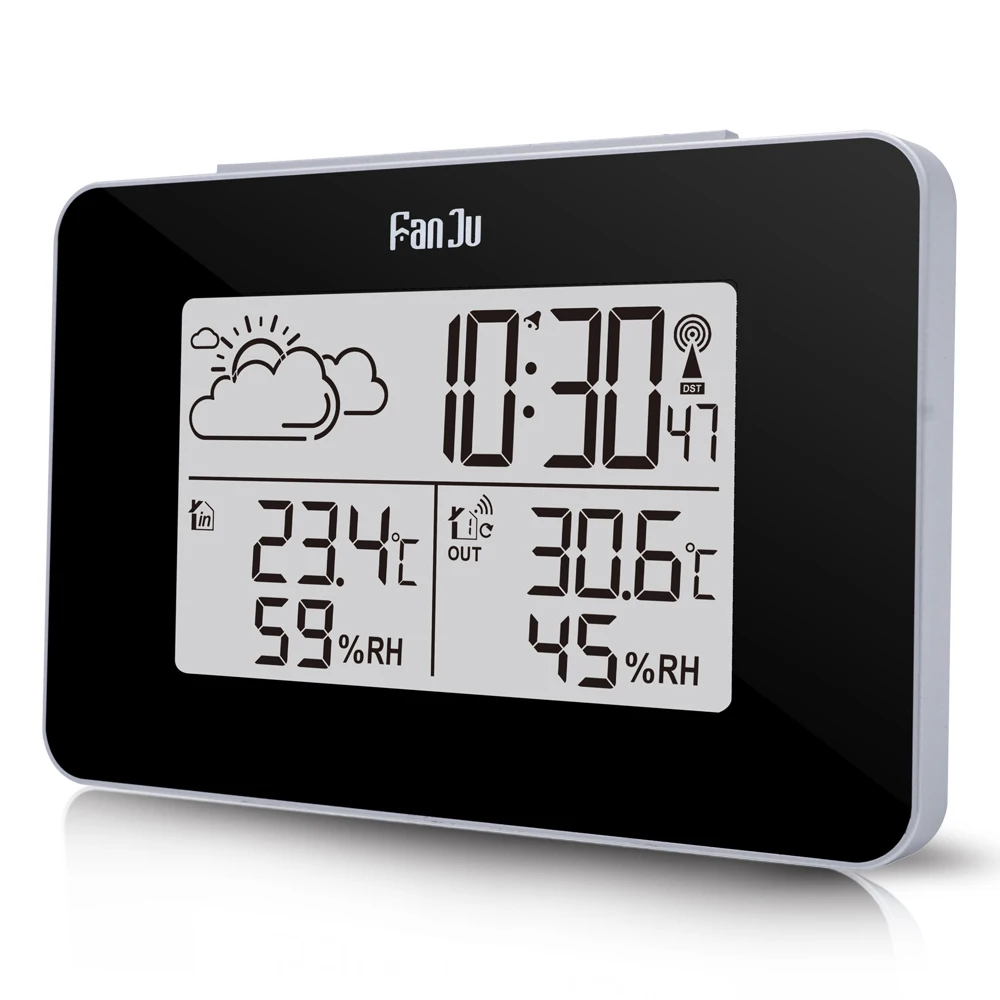 

FanJu Weather Station Radio Alarm Clock Monitor Clock Indoor Outdoor temperature Weather Forecast 12/24 hour Snooze Function