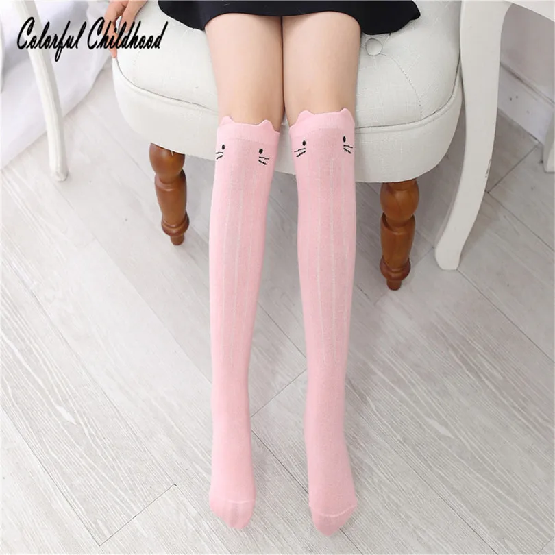 

Baby Girls Scoks Pure Cotton Cartoon Cat Pattern Printed Knee-high Socks Big Kid Girls Leg Warmer Socks Kid 's Stocking 3-12 Yrs