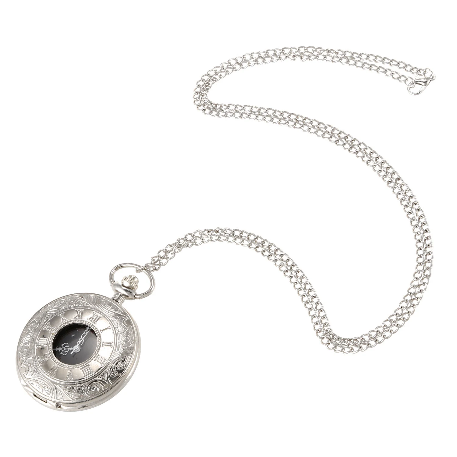 Серебряные Кружева Большой ажурный серебряный циферблат черный Римский номер Римский кулон мужские и женские винтажные карманные часы
