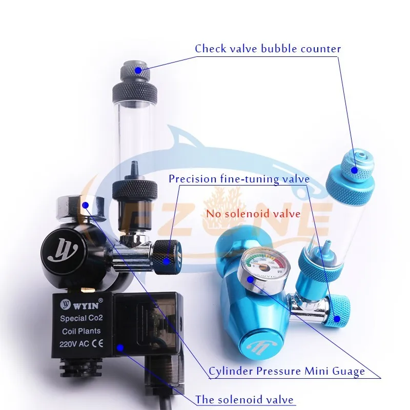 Chihiros acuario Wyin Mini sola calibre CO2 regulador con válvula de contador de burbujas de válvula de solenoide y Kits de instalación - 2