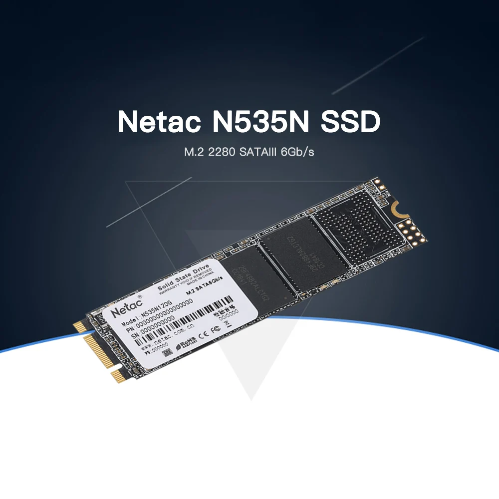 Твердотельный накопитель Netac N535N SSD M.2 2280 SATAIII 6 ГБ/сек. 120 ГБ PCIe Gen3 3D MLC/TLC NAND