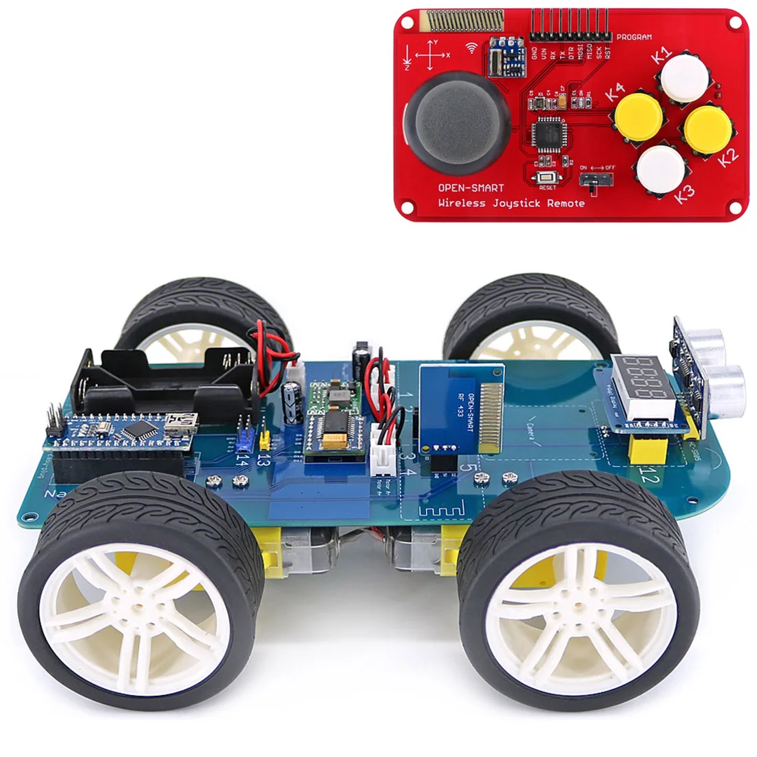 4WD 433MHz Wireless JoyStick Remote Control Rubber Wheel Gear Motor DIY Smart Car Kit for Arduino High-tech Programmable Toy
