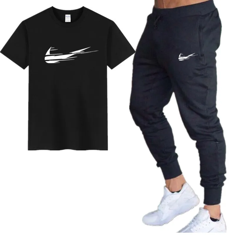 

Summer Hot Sale Men's Sets T Shirts+pants Two Pieces Sets Casual Tracksuit Male 2019 Casual Tshirt Gyms Fitness Trousers Men