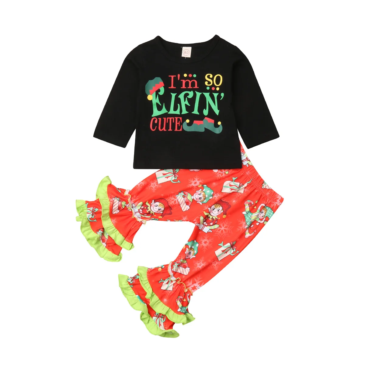 

Christmas Toddler Kids Baby Girl Long Sleeve Letter T-shirt Tops Floral Flare Pant Bell bottom 2PCS Princess Girls Xmas Clothes
