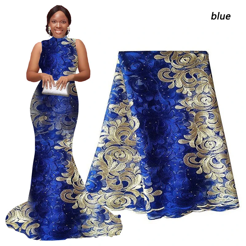 

Latest African Laces Royal Blue Pink Gold Cream Orange Africa Nigerian Wedding Lace New French Tulle Net Lace Fabric High Qualit