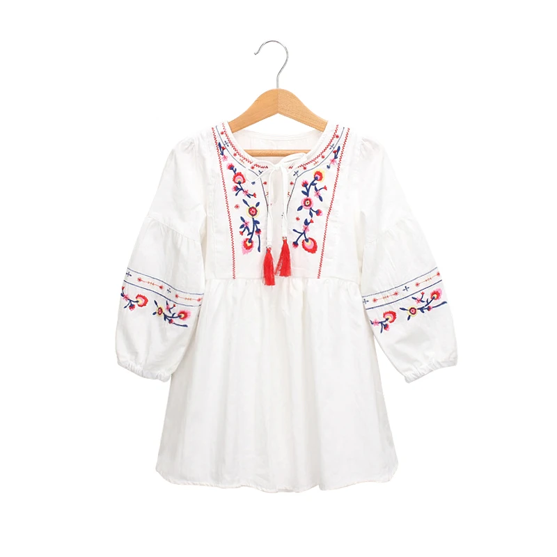 

2019 new spring long sleeve chinese style dress age 3 - 10 yrs little girls loose embroidered flowers dresses kids summer frocks