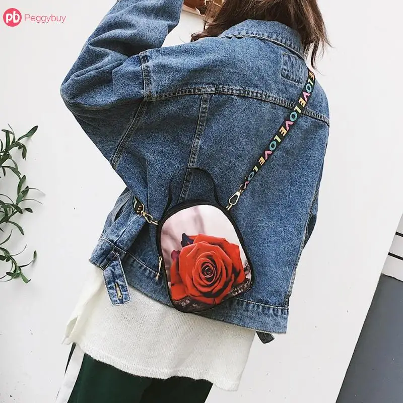 Mini Koreanische Stil Mädchen Floral Print Schulter Messenger Tasche kawaii Kleine Leder Handtasche für Frauen Sling Umhängetaschen