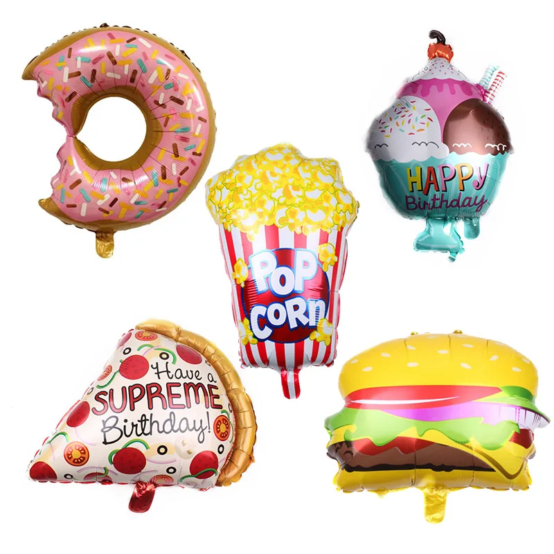 

Pizza Hot-Dog Popcorn Donut Burger Aluminium Foil Balloon for Children's Birthday Party DIY Decoration Inflatable Balloons IC004