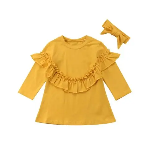 

Adorable Toddler Kids Baby Girls Long Sleeve O-Neck Warm Tops T-Shirt Infant Ruffle Blouse Headband 2Pcs Outfits Clothes 12M-6T