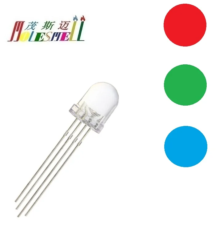 100PCS X 8mm 4 PIN Common Cathode RGB LED Water Clear Red/Green/Blue light-emitting diode | Электронные компоненты и