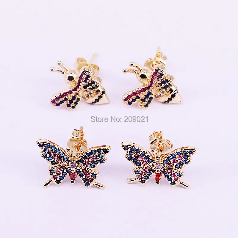 

6Pairs Women's Jewelry Gold Color Fashion Rainbow CZ Insect Stud Earrings Gift For Girls