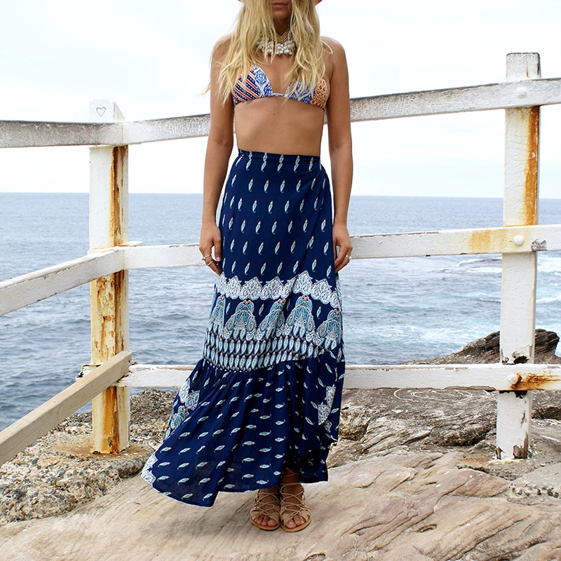 Women Boho High Waist Skirt Beach Wrap Maxi Split Skirt Summer Long