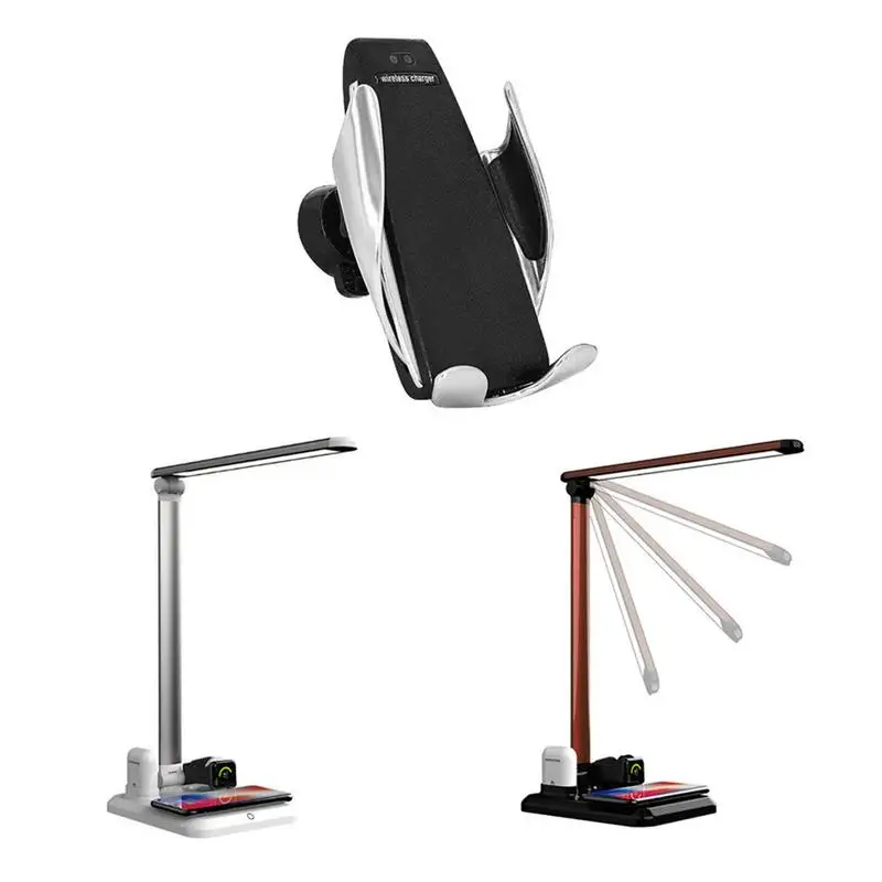 10W Automatic Clamping Wireless Car Charger Mount 4-in-1 LED Desk Lamp Mobile Phone Wireless Fast Charging For IPhone Airpods