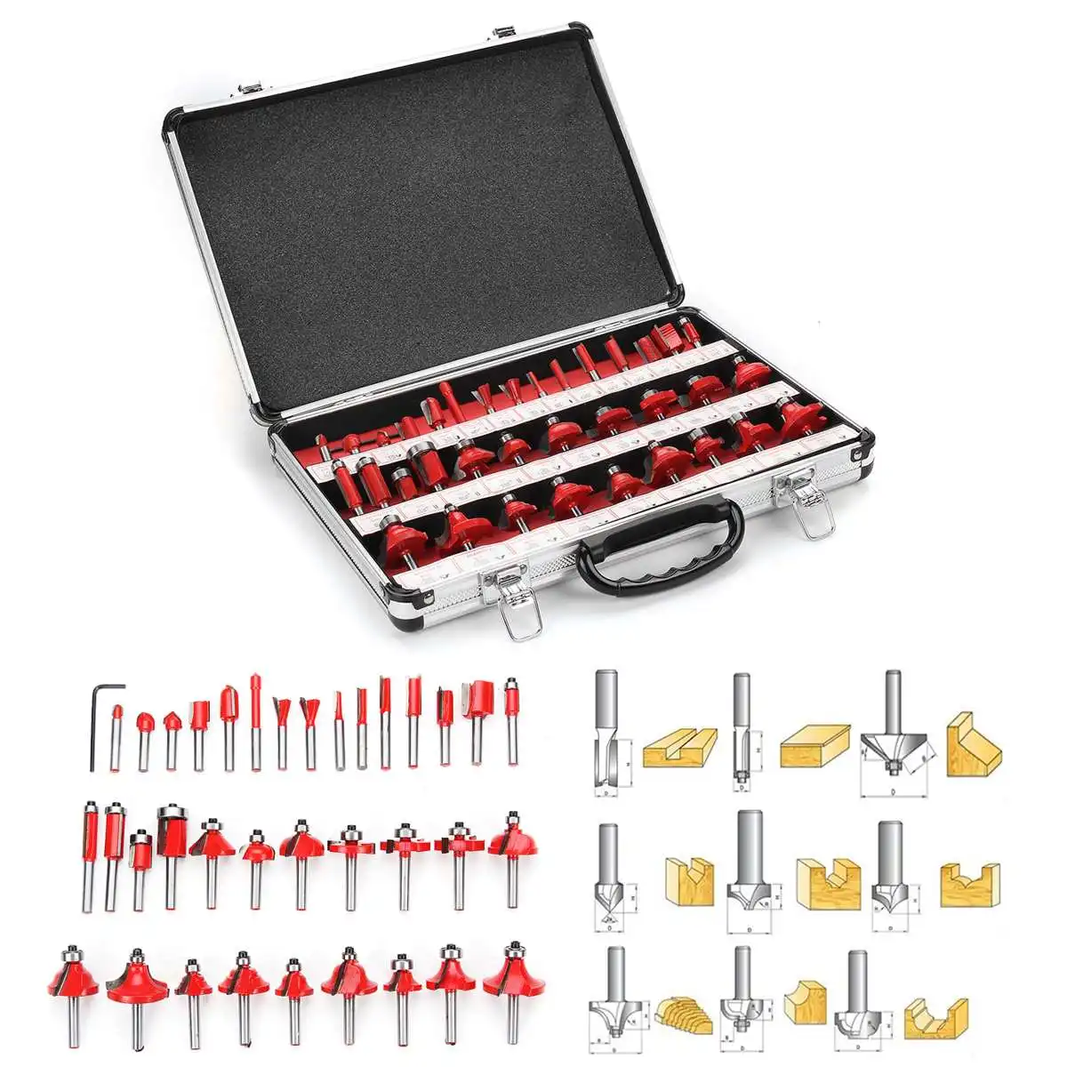 

35pcs 1/4 Inch Shank Router Bit Set Tungsten Carbide Tip Router Wood Cutter Tool set Milling Cutters Router for Woodworking
