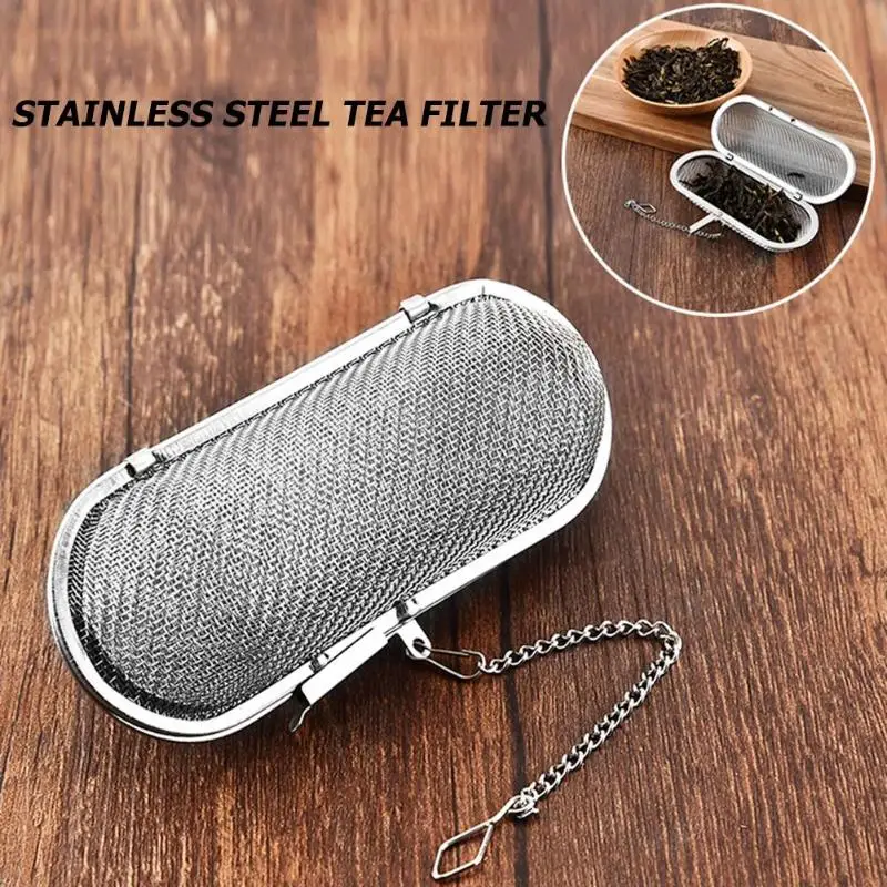 

Reusable Tea Infuser Stainless Steel Tea&Coffee Strainer Locking Spice Rectangular Mesh Infuser Tea Ball Filter with Chain