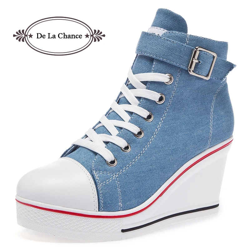 denim wedge sneakers