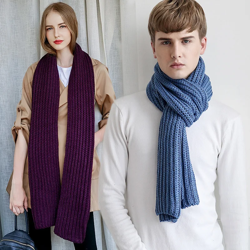 

2019 Winter Spring Autumn Women Knitted Scarf Men Kintted Wool Ladies Kint Scarves Girls Neck Scarf Solid Female Girl Scarfs