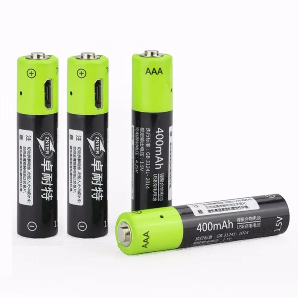 ZNTER 4 шт S17 1,5 V 400mAh USB аккумуляторная AAA Lipo батарея Micro USB 10 мм* 45 мм