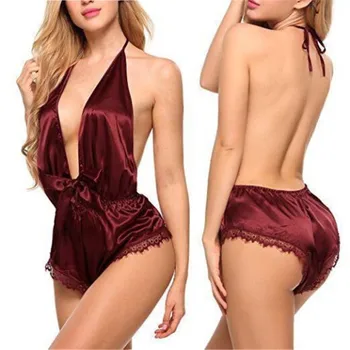 

Ladies Sexy Lace Satin Pajama Set Lace Pyjama Set Sleeveless Pijama Set V-neck Sleepwear Summer Home Wear Sleep Wear For Women