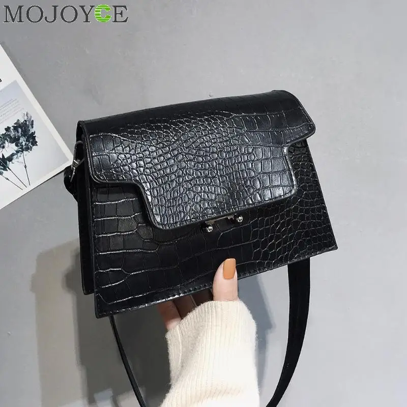 

Retro Crocodile Pattern Square Bags Women Handbags Fashion Small Bags Lady Shoulder Bags Chic Dark Color Messenger Bags