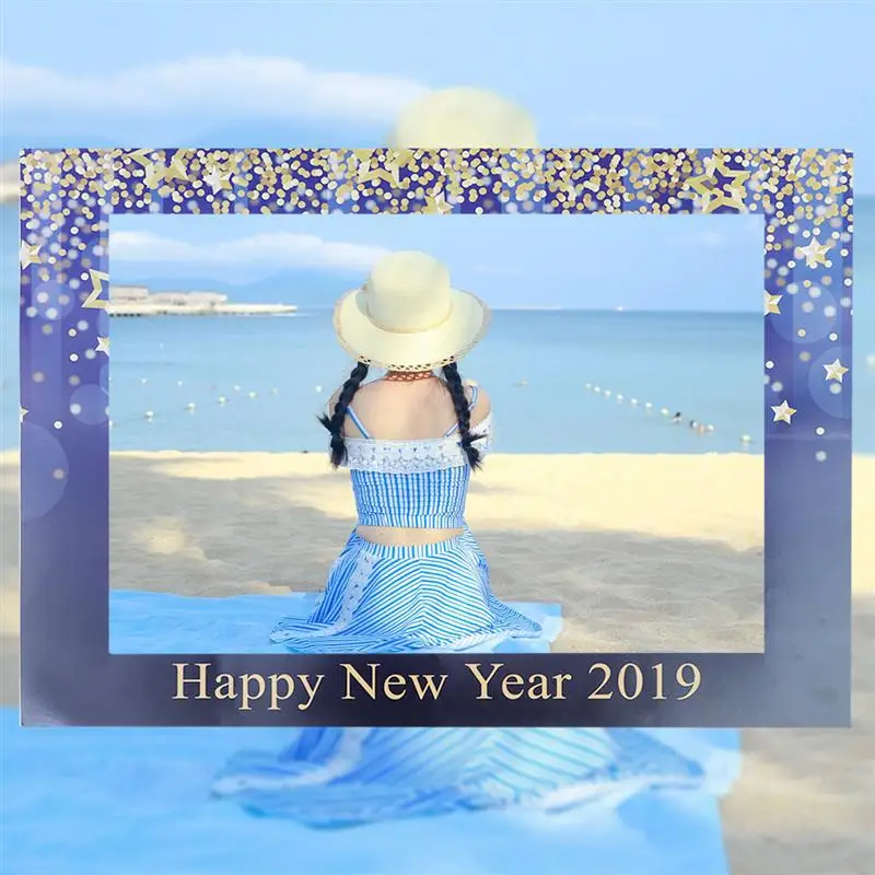 

1pc Happy New Year 2019 Paper Cutouts Photo Booth Photo Frames for Party Decorations Photography Photo Booth Selfies
