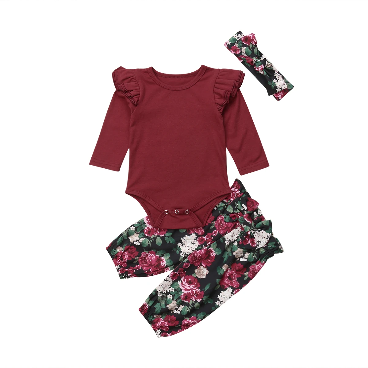 

Newborn Infant Baby Girls Long Sleeve Tops Long Sleeve Bodysuit Floral Pants Clothes Size 0-24M