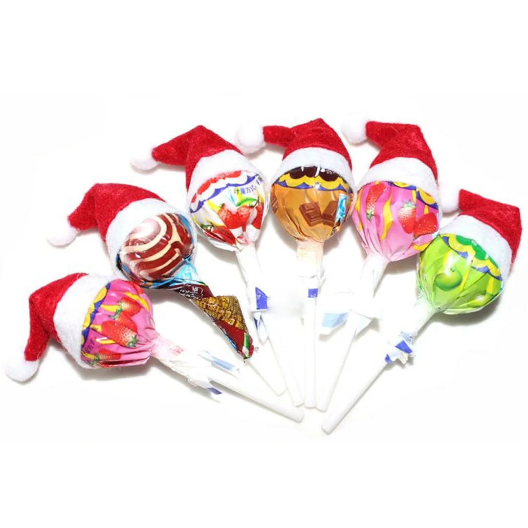 6/12/30pc Mini Red Christmas Lollipop Santa Claus Hats Lollypop Cap Wrap Party Decor