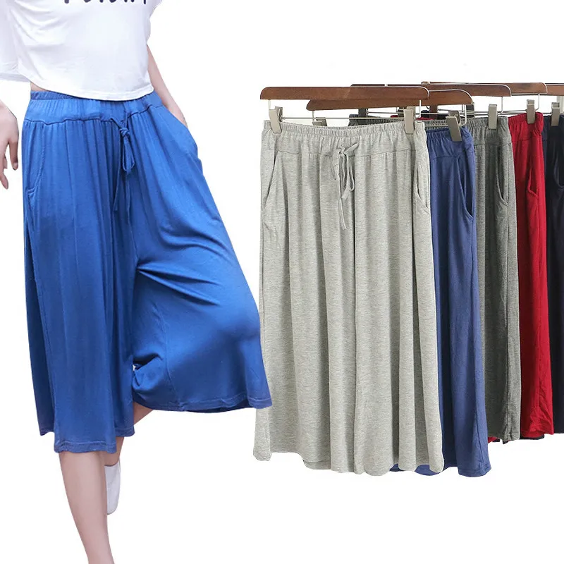 

2019 New Sweatpants Spring And Summer Loose Big Code Wide Legs Pants Skirt Female Pocket Thin Modell Casual Home Seven-point