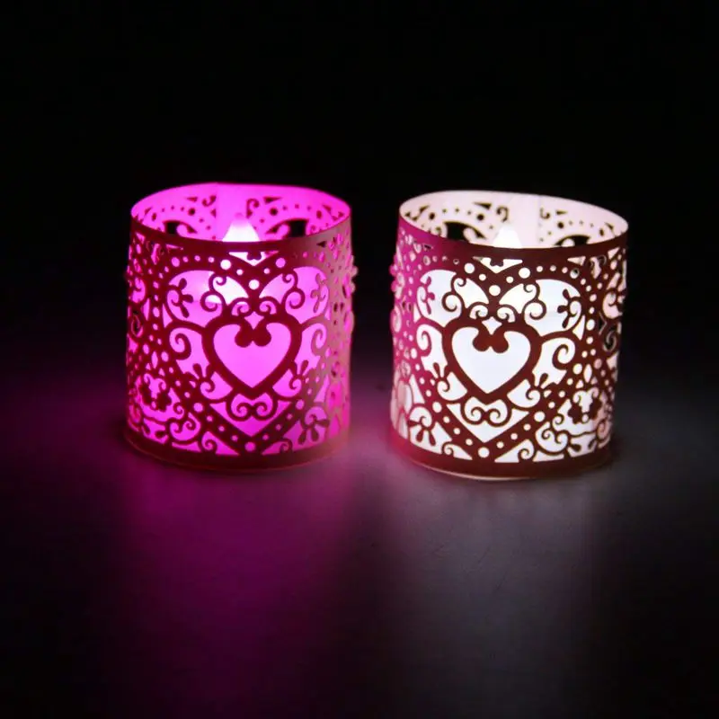Lot of 6pcs LED Candle Lampshade Pattern Heart Ajoure Decoration for Christmas Wedding