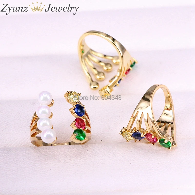 

5PCS 2019 delicate fashion jewelry multi color rainbow colorful cz band engagement Gold color open adjustable ring