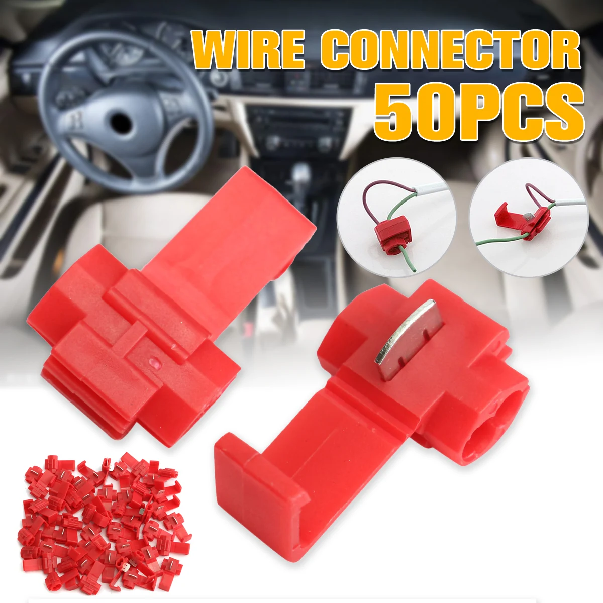 50Pcs Lock Wire Electrical Cable Connector Red Insulated Quick Splice