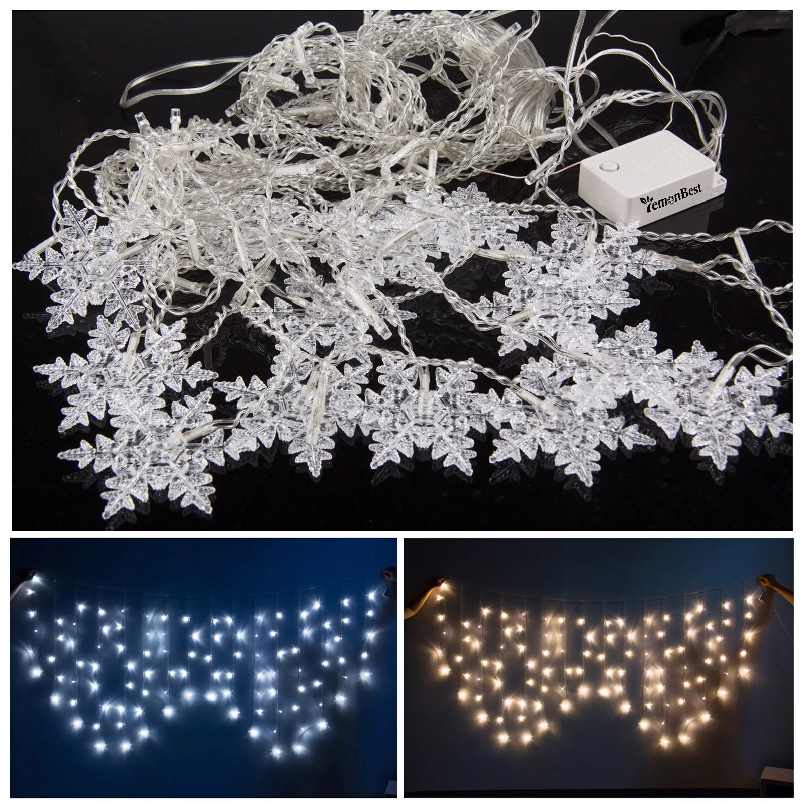 

2*1M LED Curtain String Light Snowflake Fairy Lights For Christmas Holiday Outdoor Decoration Wedding Party 104 Leds EU Plug