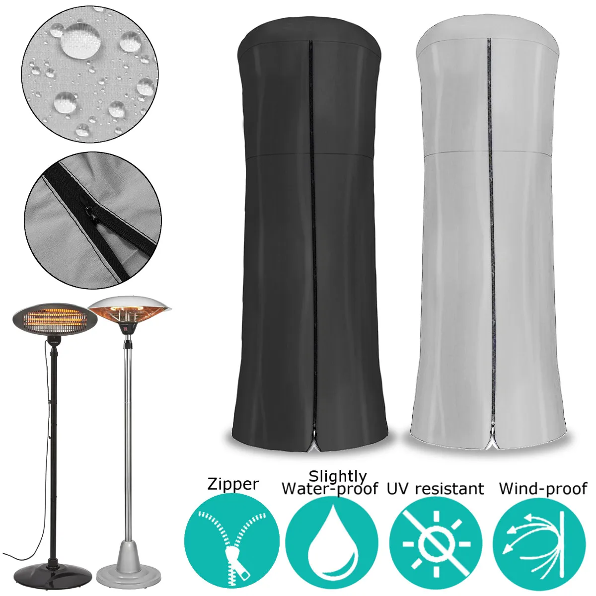 

Black Anti Dust Protector Cloth Waterproof Patio Heater Cover Outdoor Sun Rain Polyester Garden Courtyard Heater Cover Fabric