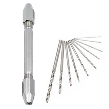 11 Pieces Double-Headed Hand-Cranked Drill Double-Clamp Manual Punching Tool Carving Knife Pin Vise Chuck Micro Twist Drill Bit