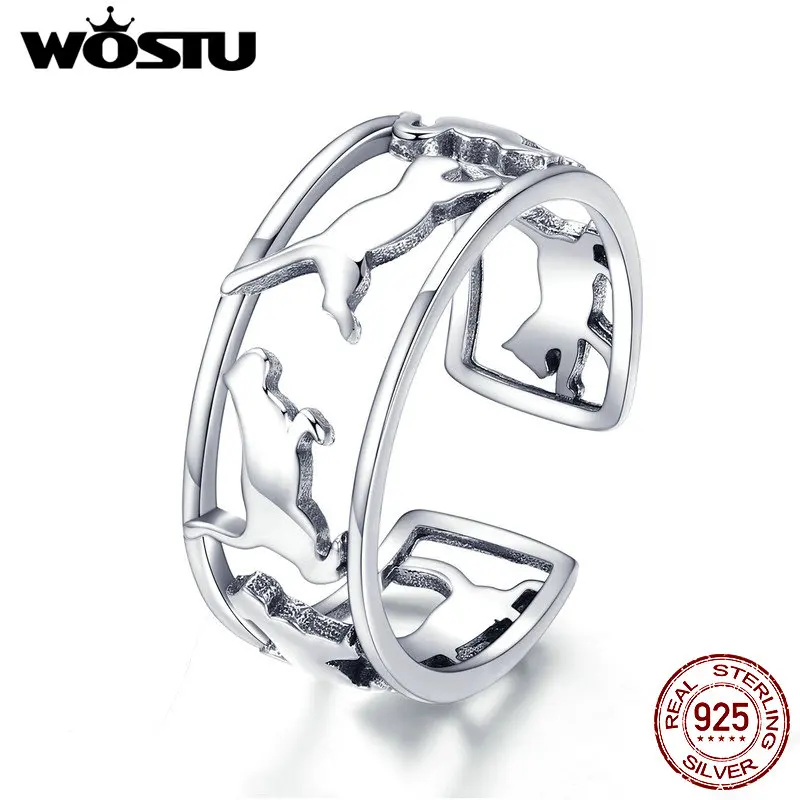 WOSTU 2019 New Arrival 925 Sterling Silver Happy Kitty Rings For Women Wedding Elegant Ring Romantic Simple Jewelry Gift CQR473 afbeelding