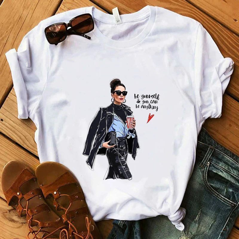 

Be Yourself You Can Be Anything Girl T-shirts Vogue Beauty T-Shirt 100% Cotton Super Soft T-Shirt White Women Tops Casual Tees