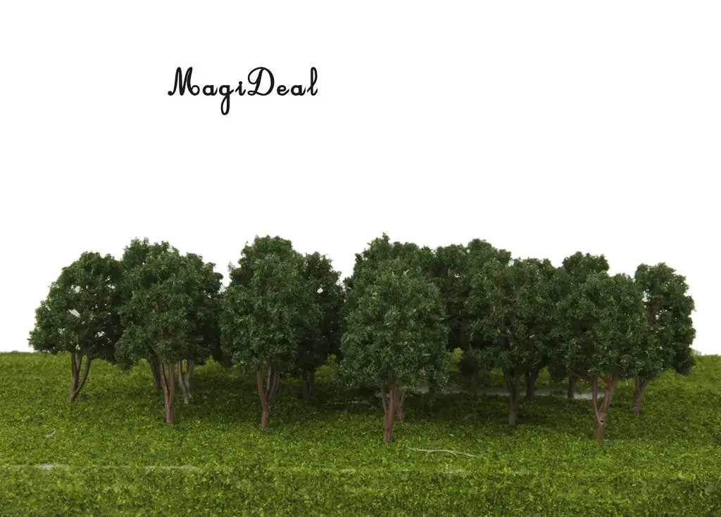 

MagiDeal 20Pcs/Pack Dark Green Model Trees N Scale Train Park Railroad Railway Layout Wargame Scenery Scene Diorama Toys 7.5cm