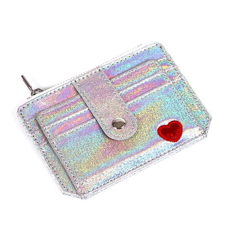 

Holographic Credit Card Holders Women with Zipper Coin Purse Fashion Laser Mini Ladies Slim Wallets Female