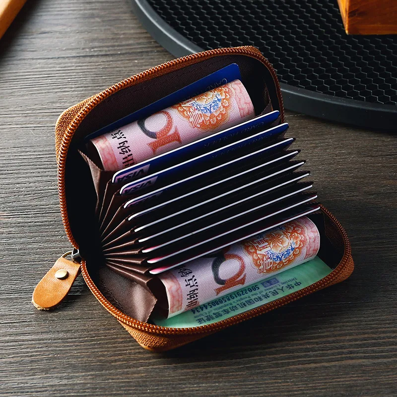 Cow Leather Business Card Holder Credit Card Wallet Anti Rfid
