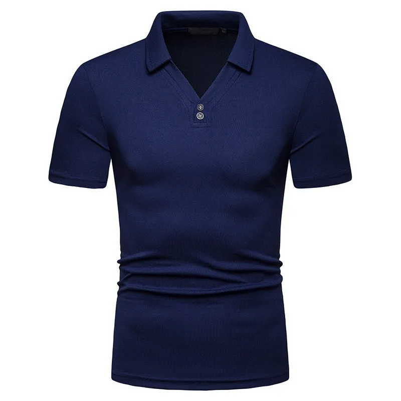 2019 New Men s Sexy V neck T shirt Male Solid Color Turn Down Collar Short Sleeve T shirt Tops Men White tshirt S-2XL