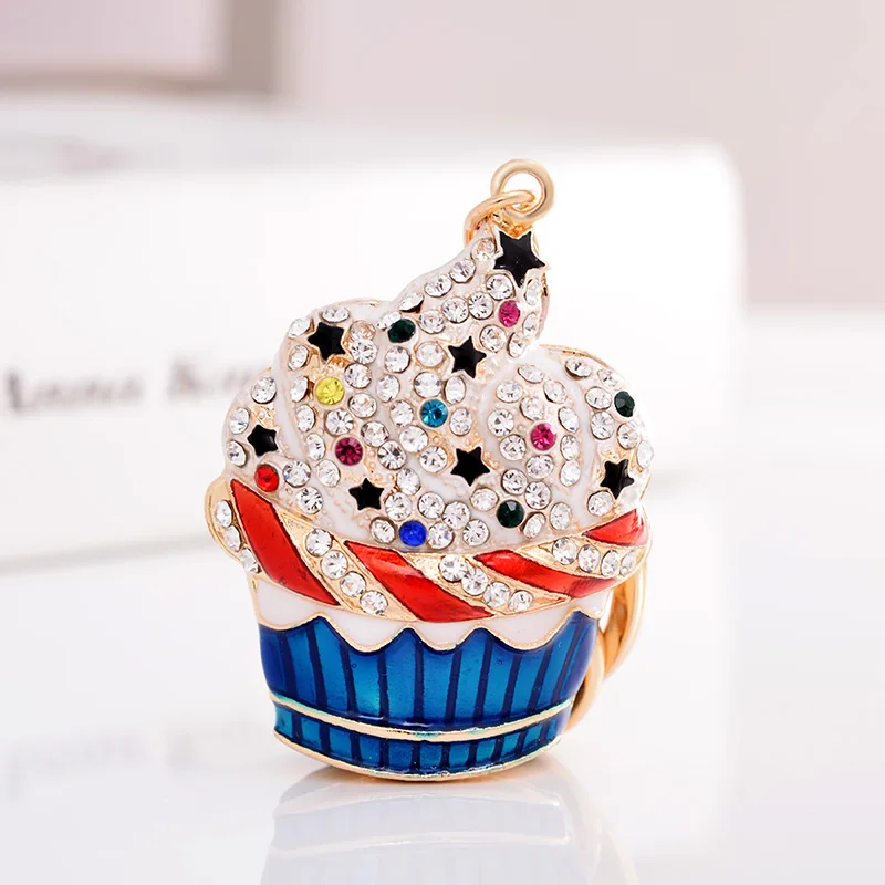 

2019 Fashion Ice Cream Key Chain Crystal KeyChain Porte Clef Rabbit Fur Ball Key Ring Llaveros Chaveiros for Women CH3589