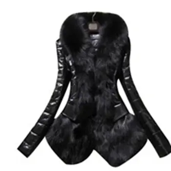 

Rosetic Women Jackets Casual Black Gothic Cool Plus Size 5XL Slim Faux Leather Coats Plain Tops Female Punk OL Winter Overcoats
