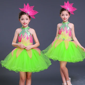 

Songyuexia Children Sequin Jazz Dance Modern Dance Costume Fashion Halter Latin Waltz Dancing Dress Stage Show Dresses for girl