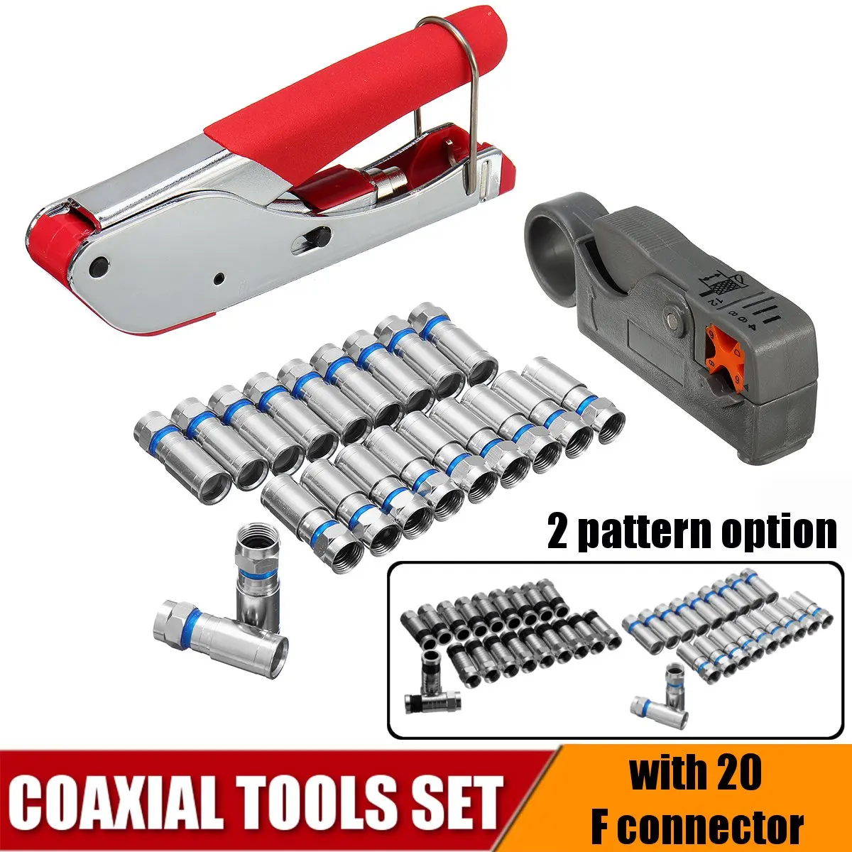 

DIY Hand Tools Kit 2 Types Coaxial Tool Set Cable Wire Crimping Pliers Stripper Compression Clamp Connector Multifunctional