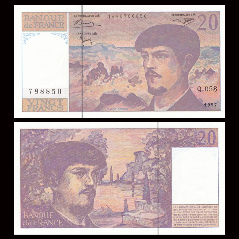 

France 20 Francs , 1997 , P-151i , UNC original world paper banknote real