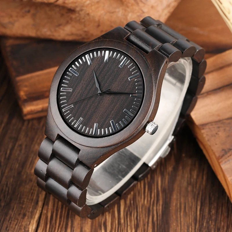 Retro Wood Watches for Men Clock Male Casual Light Ebony Wood Man Full Natural Band Quartz 3
