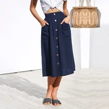Four-Color Buttoned Loose Pocket Skirt Solid Mid-Calf A-Line Skirts Casual Spring Summer Four-Color Buttoned Loose Pocket Skirt Solid Mid-Calf A-Line Skirts Casual Spring Summer