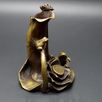 

Old Chinese Bronze Frog Lotus Pen Container Brush Pot Study Statue Incense Burner Censer